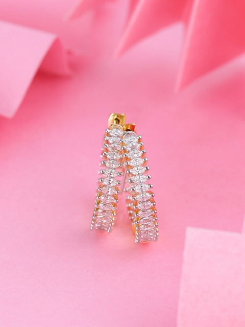 Tistabene Gold-Plated & White Contemporary Hoop Earrings