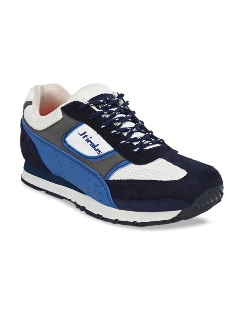 HIROLAS Men Blue & White Colourblocked Suede Running Shoes