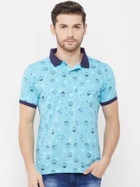 NEXGEN CLUB Men Blue Printed Polo Collar T-shirt