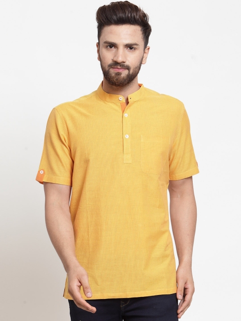 NEUDIS Men Yellow Striped Handloom Straight Kurta