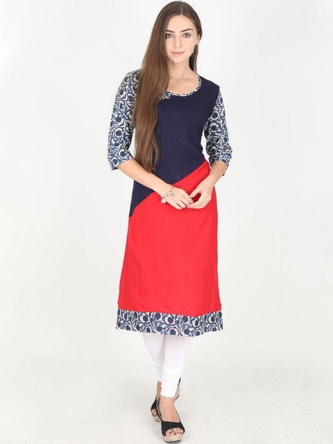 Rasada Women Navy Blue & Red Printed Straight Kurta 
Rasada Women Navy Blue & Red Printed Straight Kurta