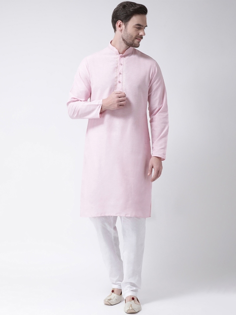 SG LEMAN Men Pink & White Embroidered Kurta with Pyjamas