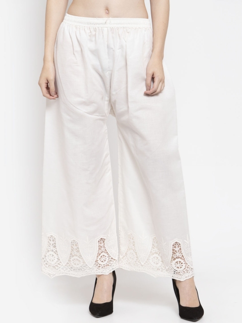 Clora Creation Women Off-White Hem Design Wide Leg Palazzos