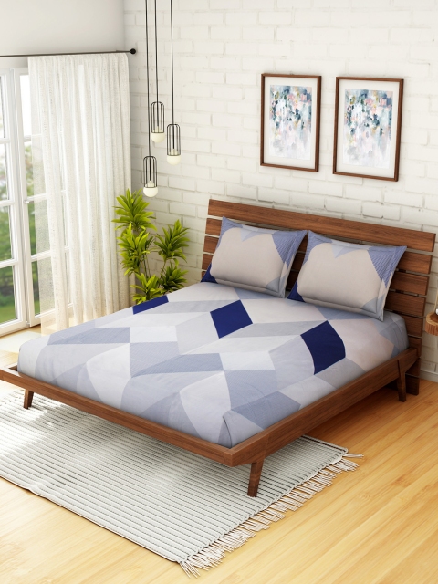 WELHOME Blue & Grey Geometric 160 TC Microfiber 1 Queen Bedsheet with 2 Pillow Covers
WELHOME Blue & Grey Geometric 160 TC Microfiber 1 Queen Bedsheet with 2 Pillow Covers