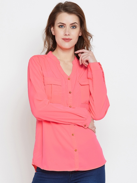 AASK Women Pink Regular Fit Solid Casual Shirt