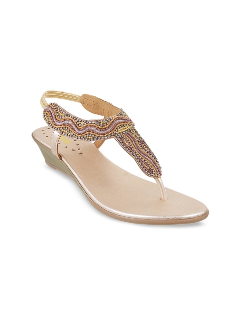 Mochi Women Gold-Toned Embellished Wedges