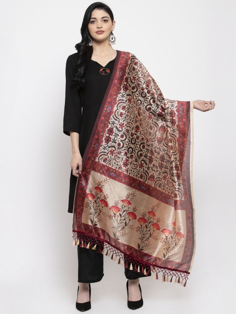 Clora Creation Beige & Maroon Digital Printed Dupatta