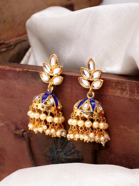 Infuzze Blue & Gold-Toned Dome Shaped Jhumkas