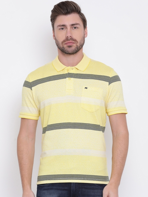 Monte Carlo Men Yellow & Black Striped Polo Collar T-shirt