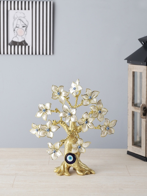 FOLIYAJ Gold-Toned & Blue Tree of Life with Evil Eye Showpiece
