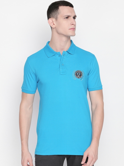 FiTZ Men Blue Solid Polo Collar T-shirt