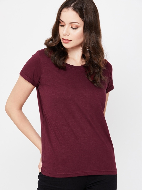 Fame Forever by Lifestyle Women Burgundy Solid Top