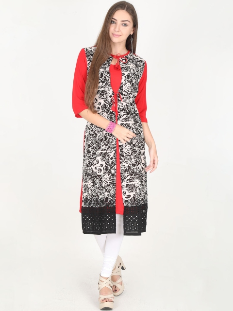 Rasada Women Red & Black Printed Straight Kurta