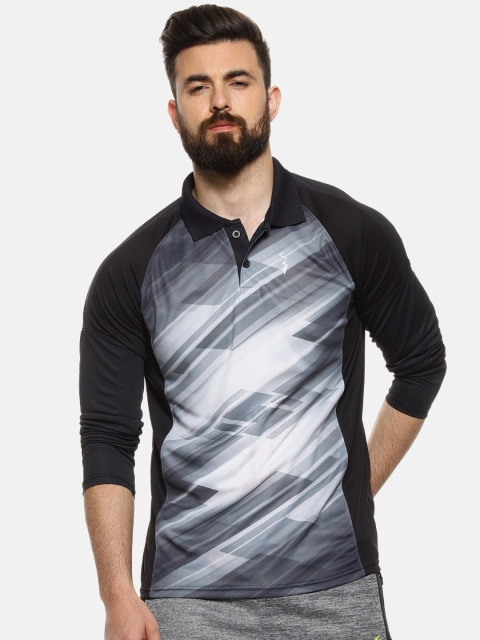 Campus Sutra Men Black Striped Polo Collar T-shirt