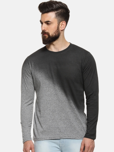 Campus Sutra Men Grey Colourblocked Round Neck T-shirt