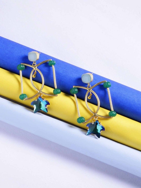 NITAARA Green & Gold-Plated Contemporary Drop Earrings