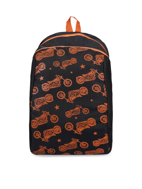 Impulse Kids Black & Orange Printed Backpack 30L