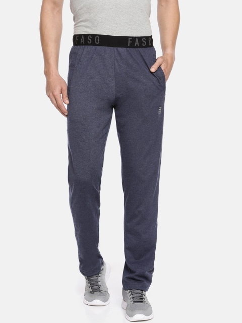F A S O Men Navy Blue Solid Pure Organic Cotton Track Pants