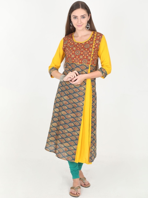 Rasada Women Red & Yellow Printed A-Line Kurta
