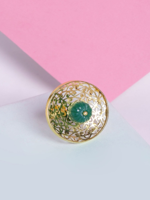 NITAARA Gold-Plated & Green Stone-Studded Handcrafted The Swanky Love Adjustable Finger Ring
NITAARA Gold-Plated & Green Stone-Studded Handcrafted The Swanky Love Adjustable Finger Ring
