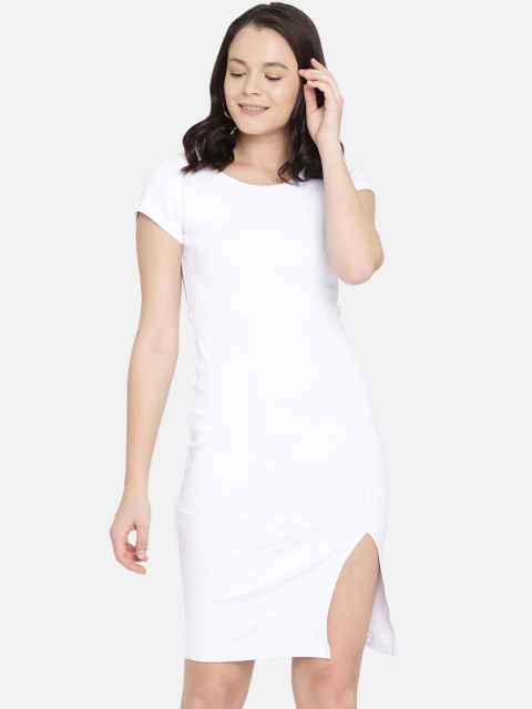 ISU Women White Solid Bodycon Dress