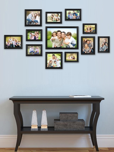 SWADESI STUFF Set Of 12 Black Textured Individual Wall Photo Frames