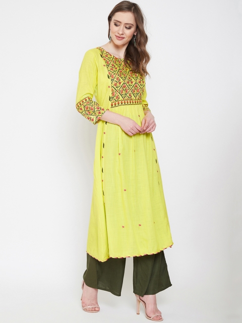 Prakhya Women Yellow & Green Printed Kurta Set