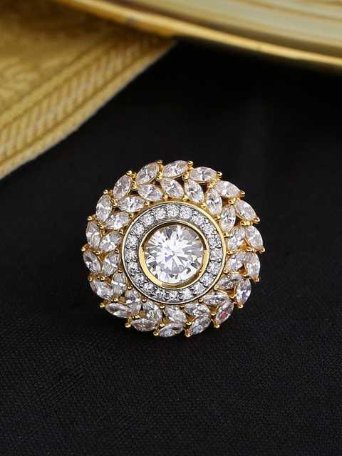 Tistabene Gold-Plated & White Stone-Studded Adjustable Contemporary Cocktail Ring
Tistabene Gold-Plated & White Stone-Studded Adjustable Contemporary Cocktail Ring