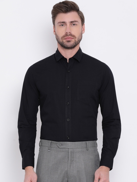 Monte Carlo Men Black Slim Fit Solid Casual Shirt
