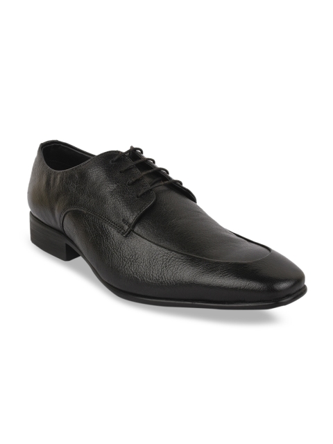 BuckleUp Men Black Solid Leather Formal Derbys