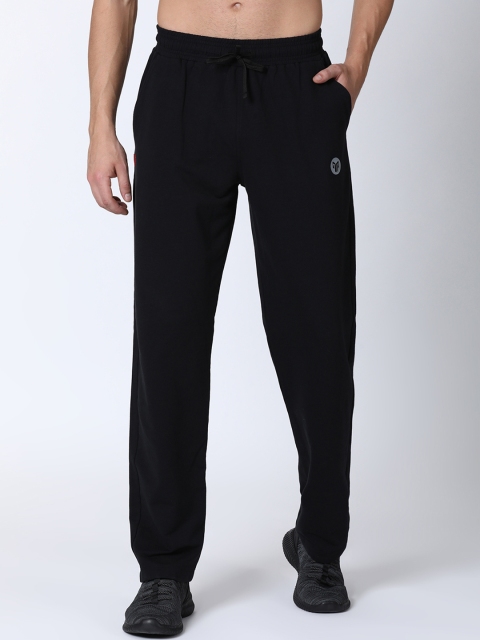 2GO Men Black Solid Straight-Fit Track Pants