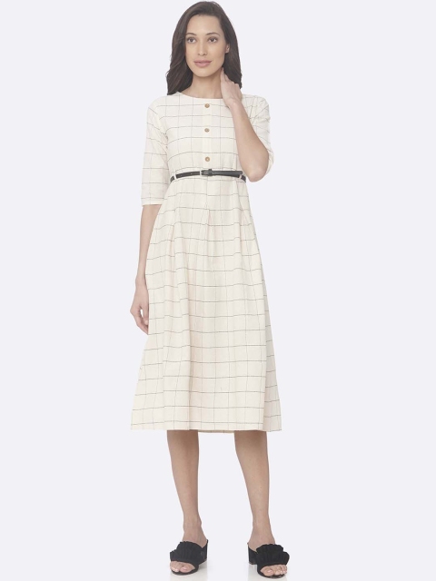 RAISIN Women Off-White Checked Shirt Dress