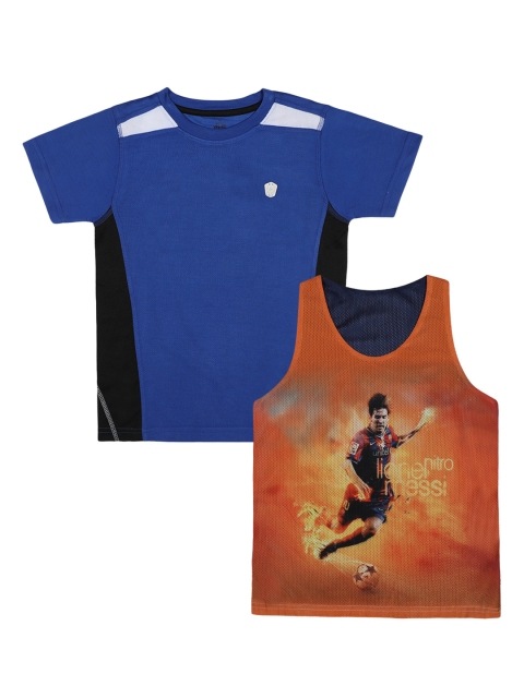 Lil Tomatoes Boys Pack Of 2 Orange & Blue Printed Scoop Neck T-shirt