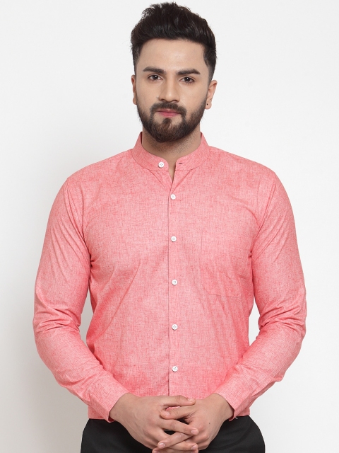 JAINISH Men Coral Pink Classic Regular Fit Solid Formal Shirt