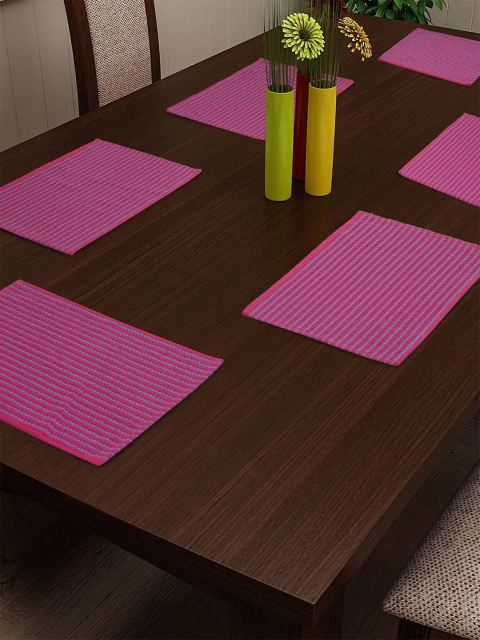 NEUDIS Pink & Teal Blue Set of 6 Striped Ribbed Table Placemats
