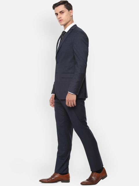 Van Heusen Men Navy Blue Checked Slim-Fit Single-Breasted Formal Suit