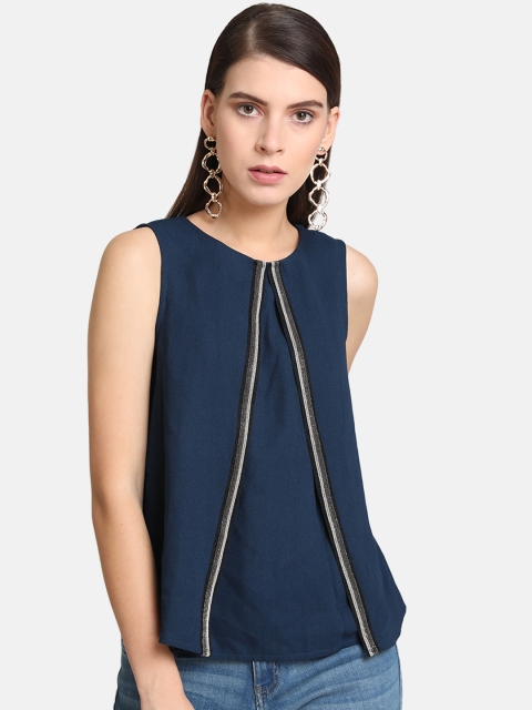 Kazo Women Navy Blue Solid A-Line Top