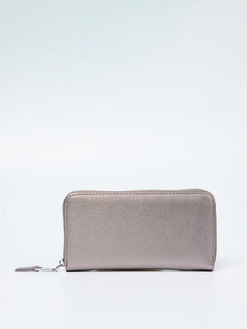 Ginger by Lifestyle Women Grey Solid Zip Around Wallet