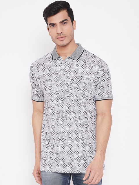 Camey Men Grey Printed Polo Collar T-shirt