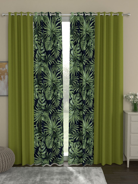 ROSARA HOME Set of 4 Green & Black Door Curtains 
ROSARA HOME Set of 4 Green & Black Door Curtains