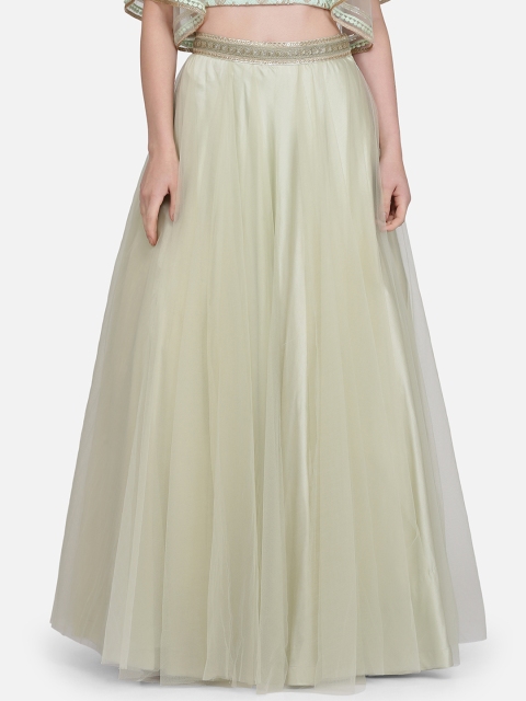 Ojjasvi Women Green Solid Net Flared Maxi Skirt