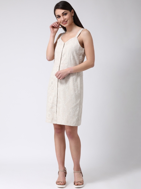 Latin Quarters Women Beige Self Design Sheath Dress