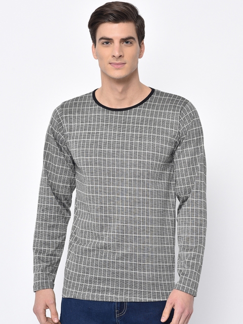 VIMAL JONNEY Men Black Checked Round Neck T-shirt