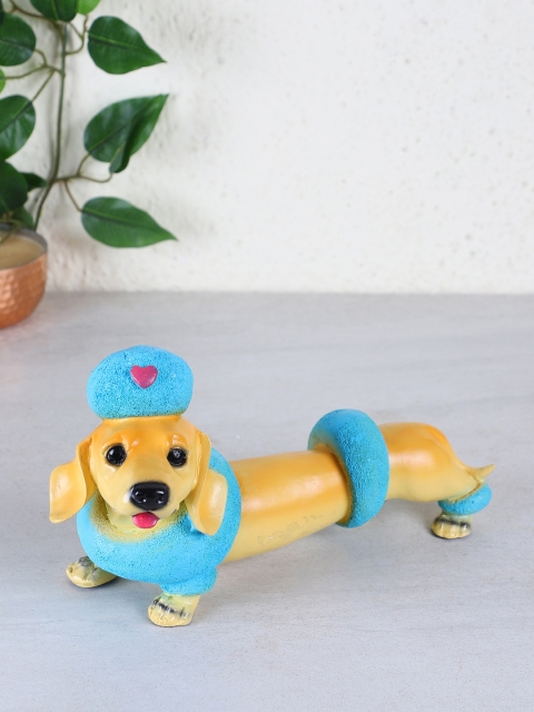 TIED RIBBONS Unisex Beige & Blue Dog Figurine Showpiece
