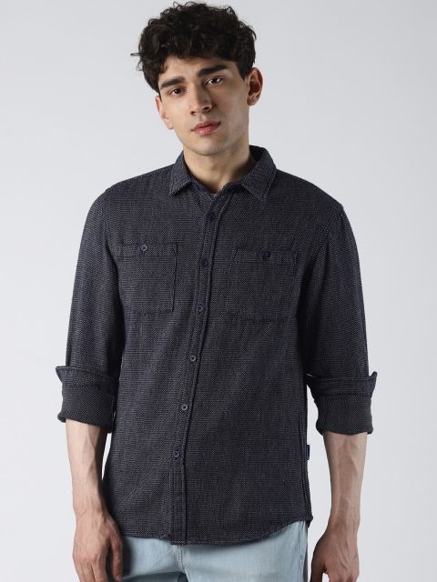 Blue Saint Men Navy Blue Slim Fit Self Design Casual Shirt