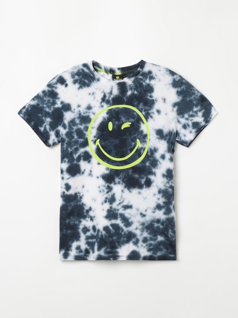 Smiley World Boys White Dyed Round Neck T-shirt