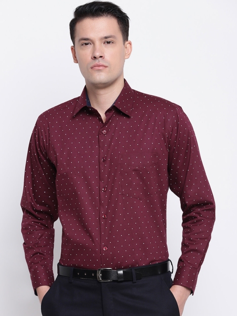 Hancock Men Maroon & White Slim Fit Printed Formal Shirt