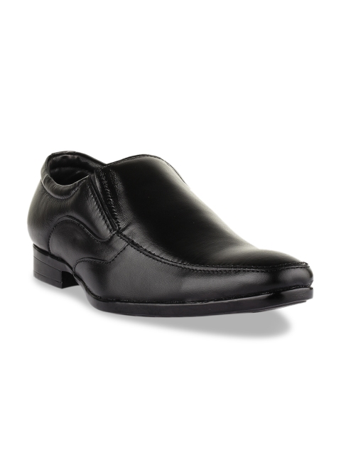 BuckleUp Men Black Solid Leather Formal Slip-Ons