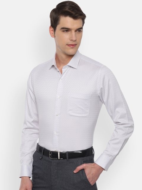 Van Heusen Men Off-White Slim Fit Self Design Formal Shirt
