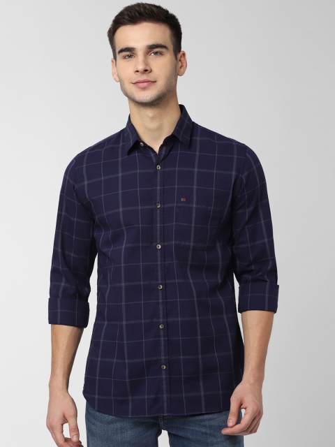 Peter England Casuals Men Navy Blue Slim Fit Checked Casual Shirt